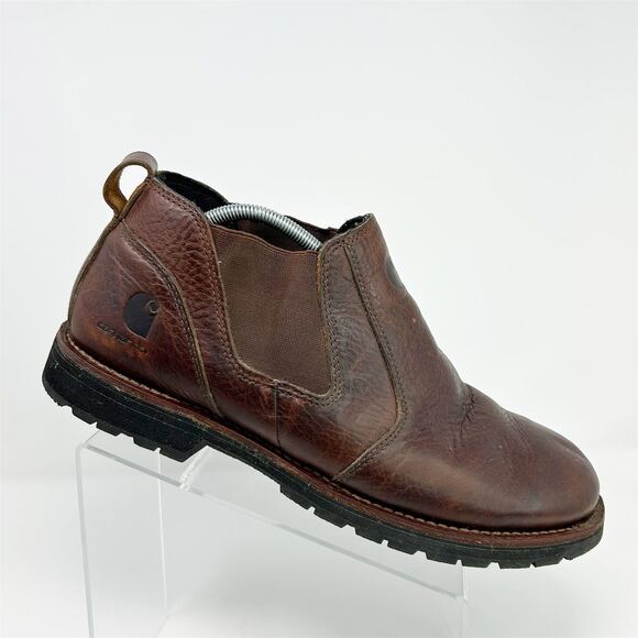 Carhartt Men's Brown Leather Slip-On Work Boots Size 14 D Ankle EH Rated - Picture 1 of 13